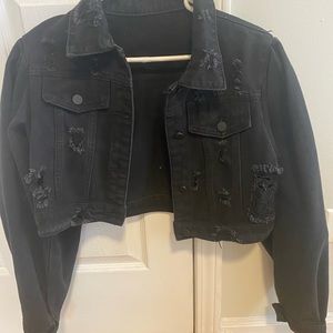 Cropped ripped jean jacket